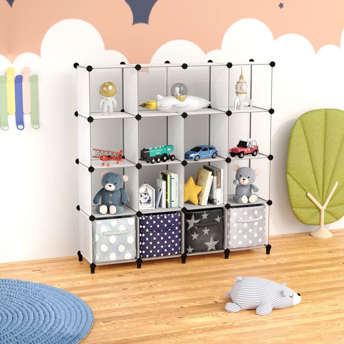 HOMIDEC Closet Organizers and Storage, 16 Cube Storage Organizer, Closet Organizer Bookshelf Cubes Shelves for Clothes, Bedroom, Kids Room, Bathroom, Wardrobe, Garment Racks, Transparent thumbnail 5