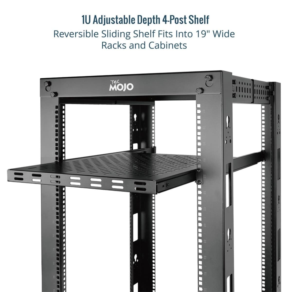 Tecmojo 1U Sliding Rack Shelf,4-Post Vented Rack Mount Shelf,13.8in Deep with Adjustable Mounting Depth 13.8-19.7in,Supports to 110lbs,for 19 Inch AV/Network Equipment Rack,Unassembled,Black thumbnail 4