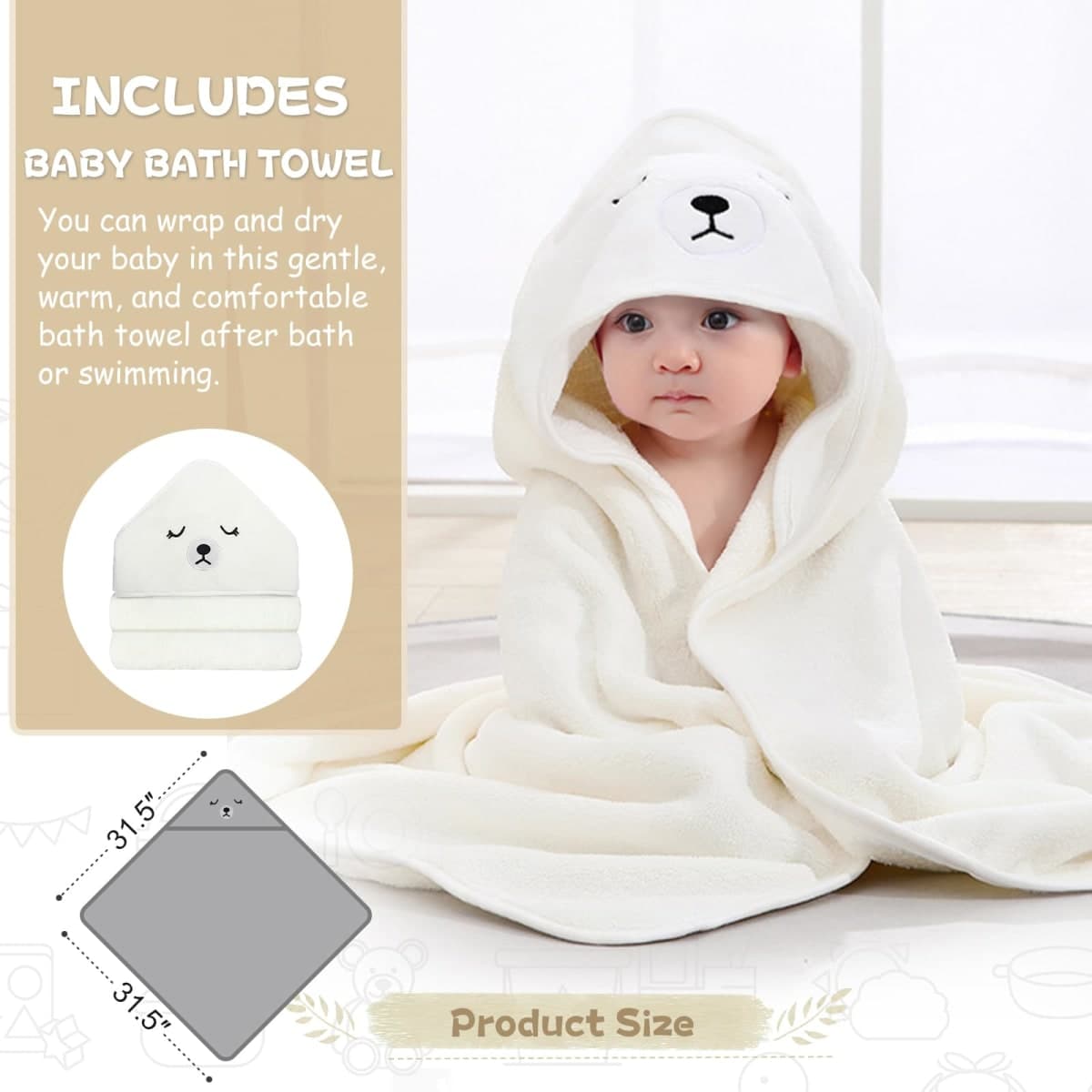 MoreFeel Collapsible Baby Bathtub for Newborn with Thermometer & 1 Hooded Towel & 1 Soft Floating Cushion,Portable Travel Bathtub with Drain Hole, Durable Foldable Baby Tubs for Infants to Toddler thumbnail 3