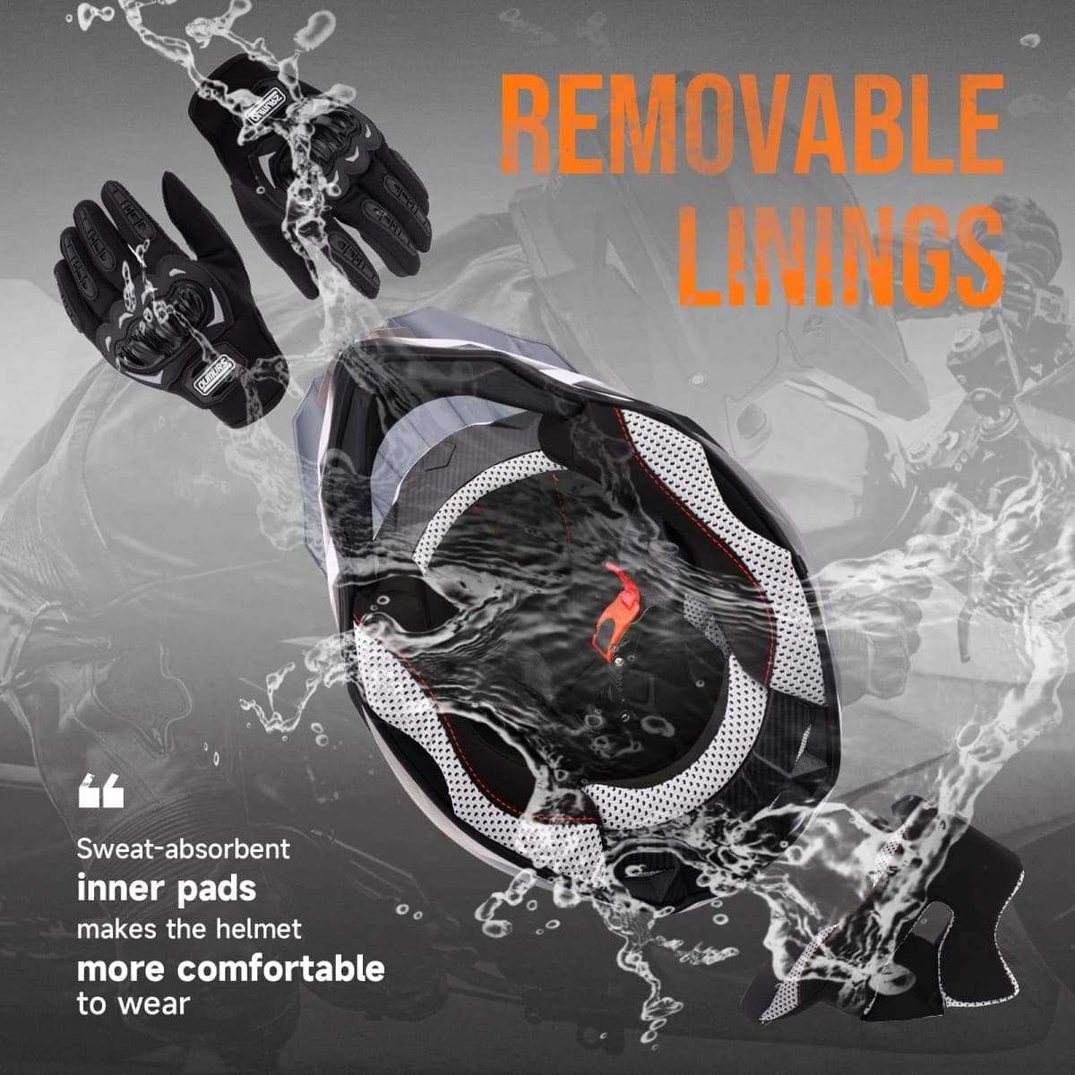 OUMURS Adult ATV Dirt Bike Helmet with Gloves & Mask Adjustable Sun Visor Motorcycle Adult Helmet Off-Road Motocross Downhill Moped MX for Unisex-Adult - White-Gray, M thumbnail 2