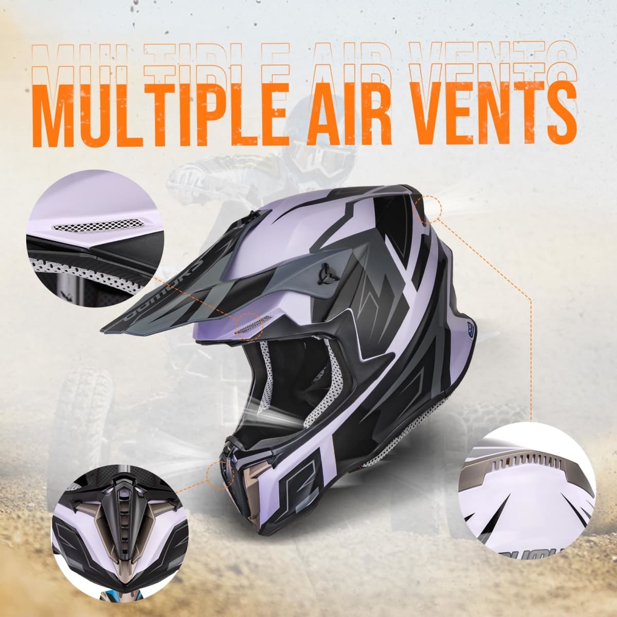 OUMURS Adult ATV Dirt Bike Helmet with Gloves & Mask Adjustable Sun Visor Motorcycle Adult Helmet Off-Road Motocross Downhill Moped MX for Unisex-Adult - White-Gray, M thumbnail 3