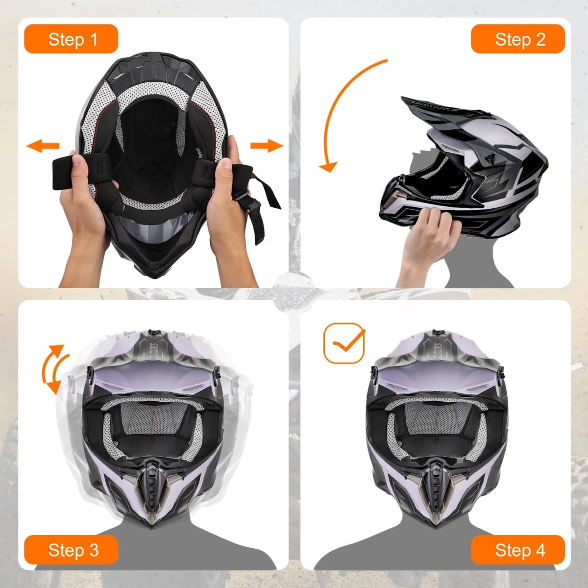 OUMURS Adult ATV Dirt Bike Helmet with Gloves & Mask Adjustable Sun Visor Motorcycle Adult Helmet Off-Road Motocross Downhill Moped MX for Unisex-Adult - White-Gray, M thumbnail 5
