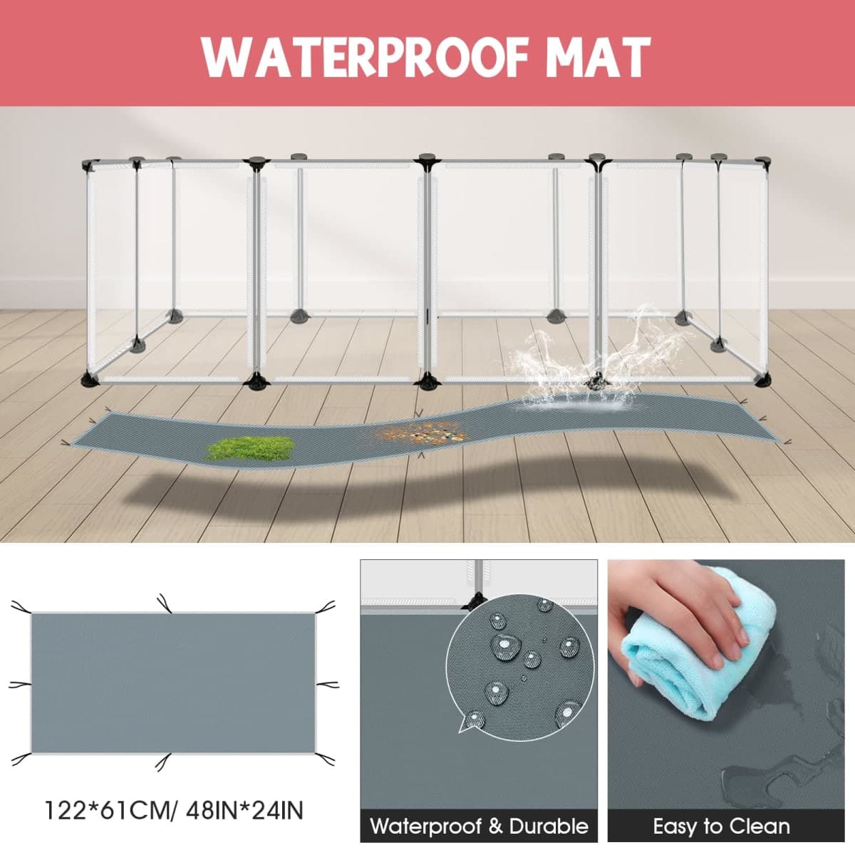 32 Panels Small Animals Playpen,Transparent Pet Playpen with Waterproof Mat, Plastic Enclosure,Puppy Play Pen,Pet Fence Yard Fence for Guinea Pigs,Bunny,Ferrets,Hamsters,Hedgehogs for Indoors Outdoor thumbnail 5