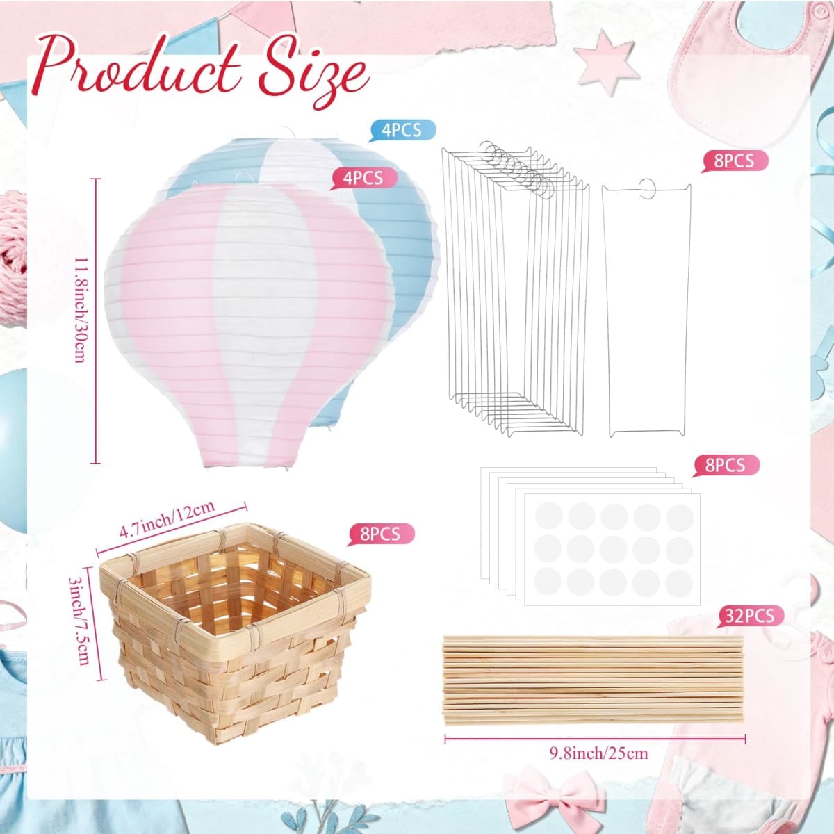 Meooeck 8 Sets Pink and Blue Hot Air Balloon Table Centerpieces Decor thumbnail 2