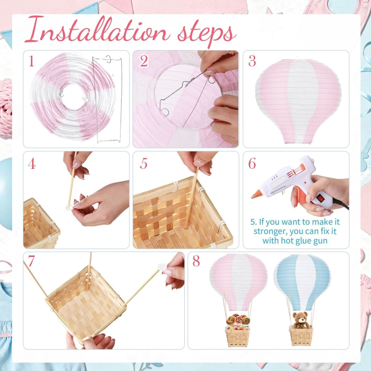 Meooeck 8 Sets Pink and Blue Hot Air Balloon Table Centerpieces Decor thumbnail 3