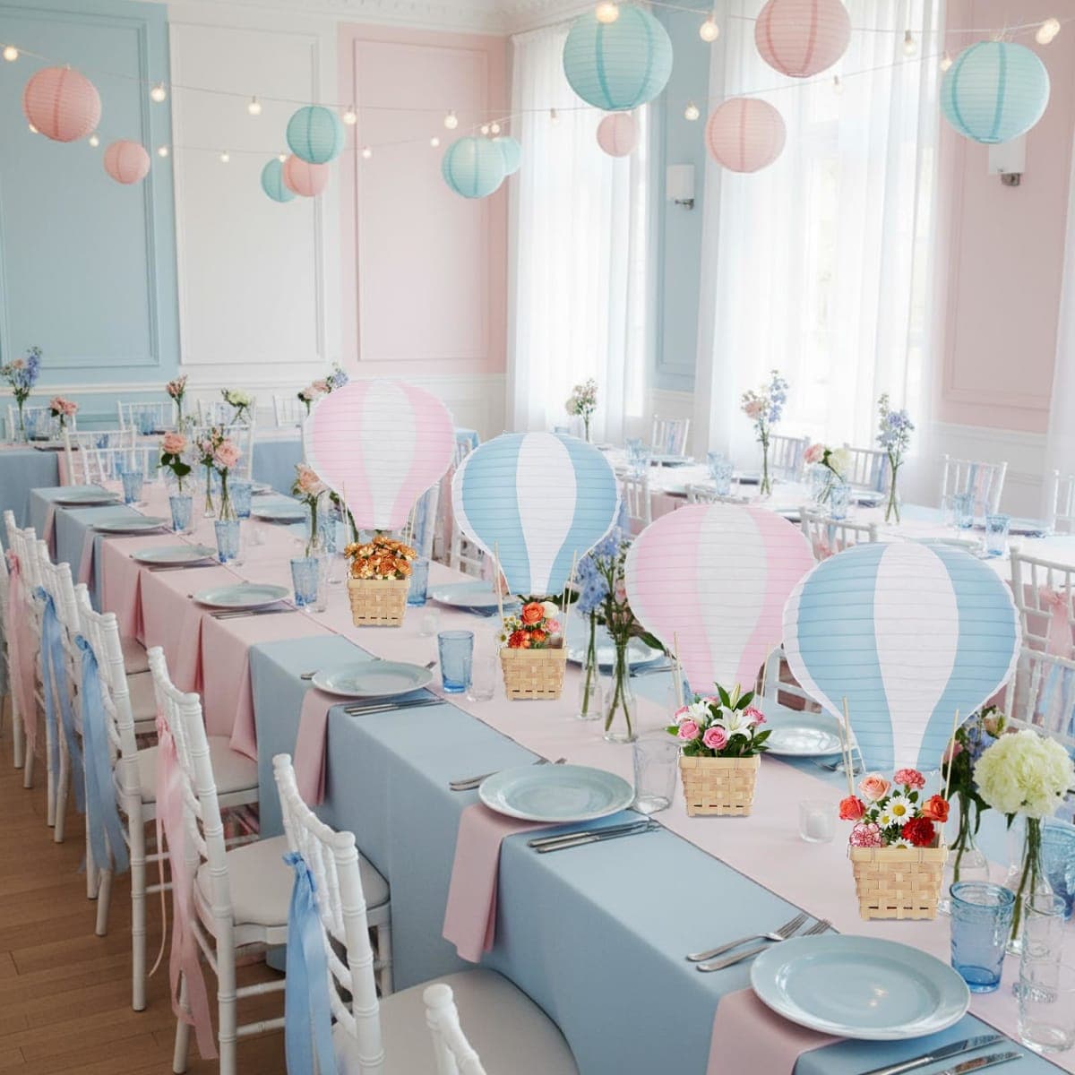Meooeck 8 Sets Pink and Blue Hot Air Balloon Table Centerpieces Decor thumbnail 5