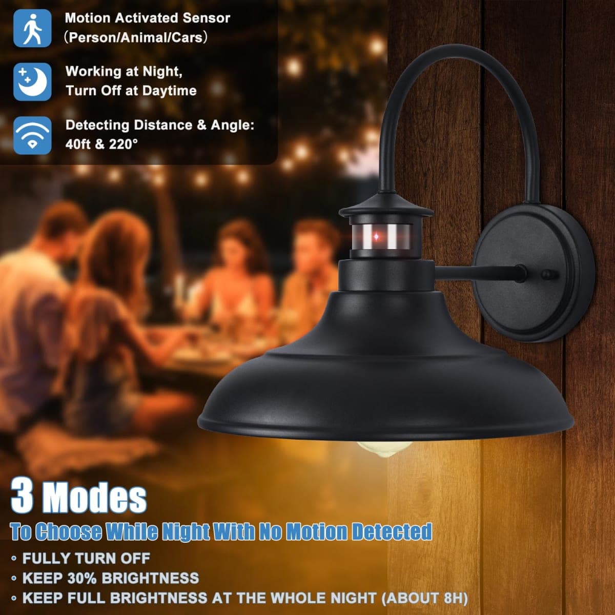 12" Motion Sensor Outdoor Barn Lights, Farmhouse Gooseneck Porch Lights thumbnail 3