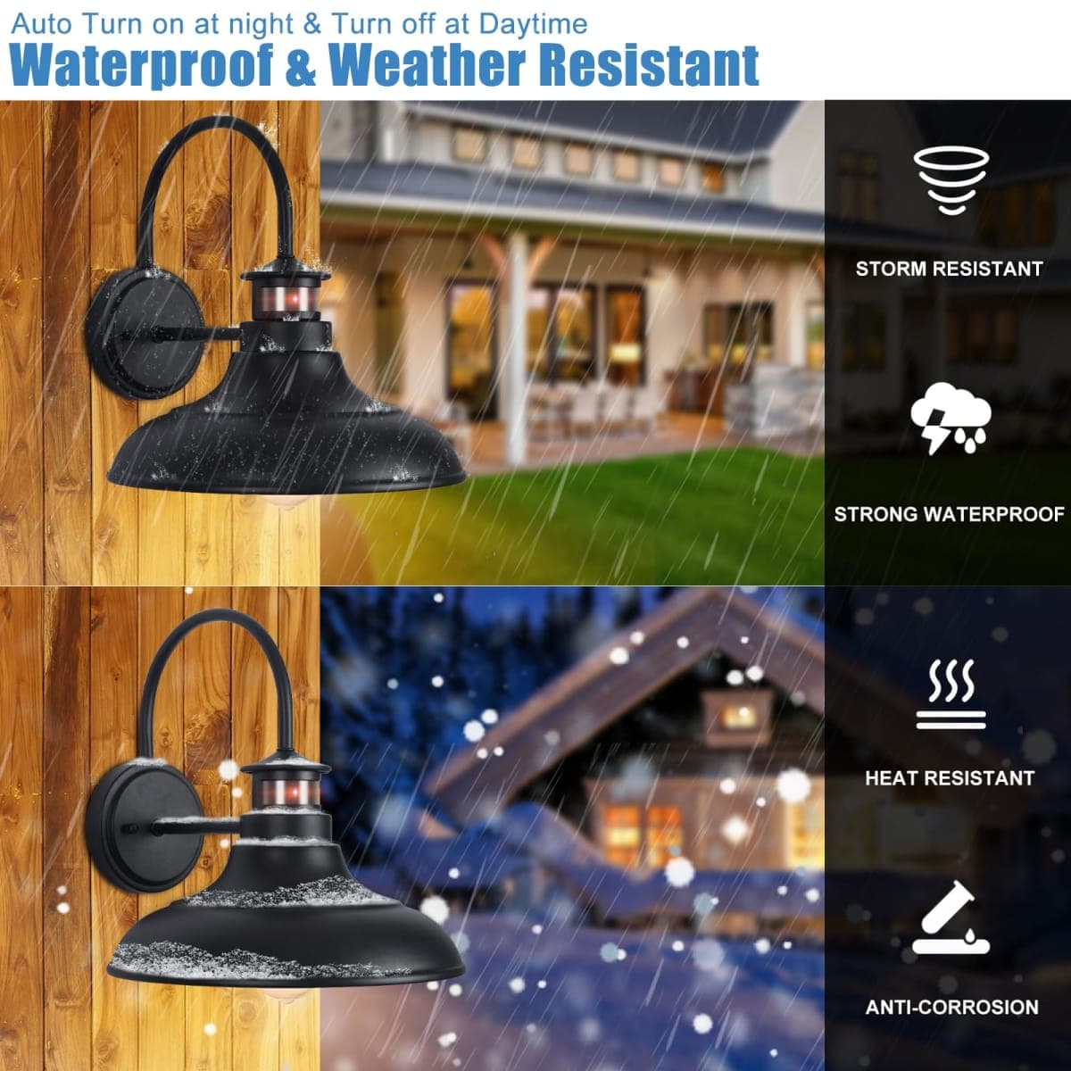 12" Motion Sensor Outdoor Barn Lights, Farmhouse Gooseneck Porch Lights thumbnail 5