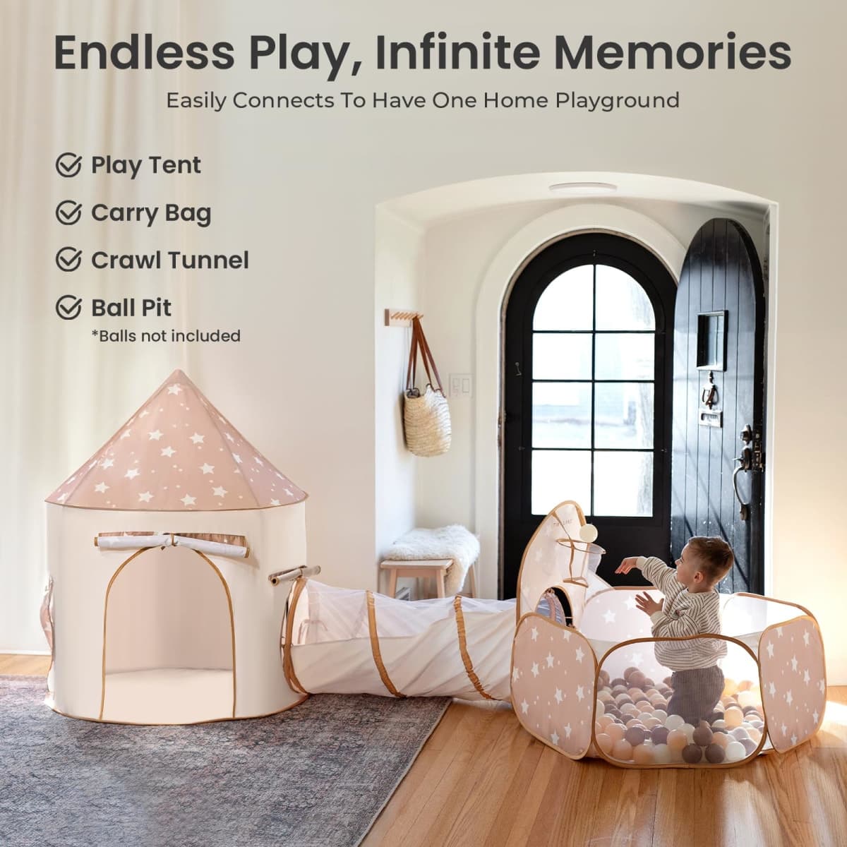 Tiny Land Kids Play Tent with Tunnel, Pop-Up Tent & Ball Pit for Toddlers thumbnail 2