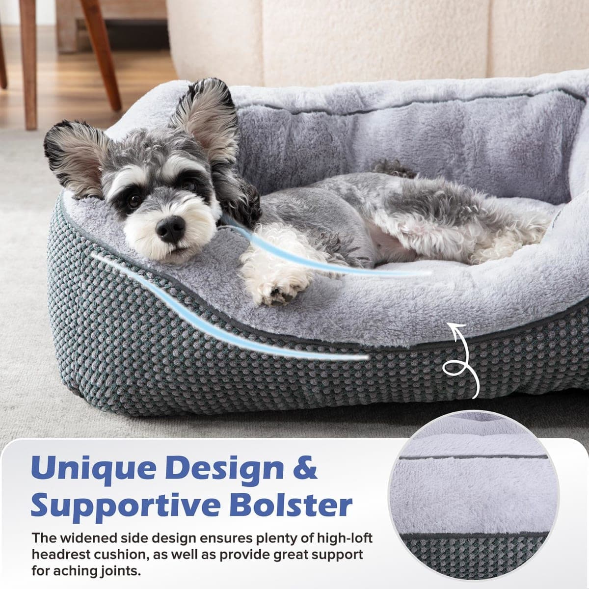 INVENHO Medium Dog Beds for Medium Dogs Washable, Rectangle Dog Bed Medium Size Dog, Orthopedic Dog Bed, Warming Soft Calming Sleeping Puppy Bed Durable Pet Bed with Anti-Slip Bottom M(30"x24"x9") thumbnail 4