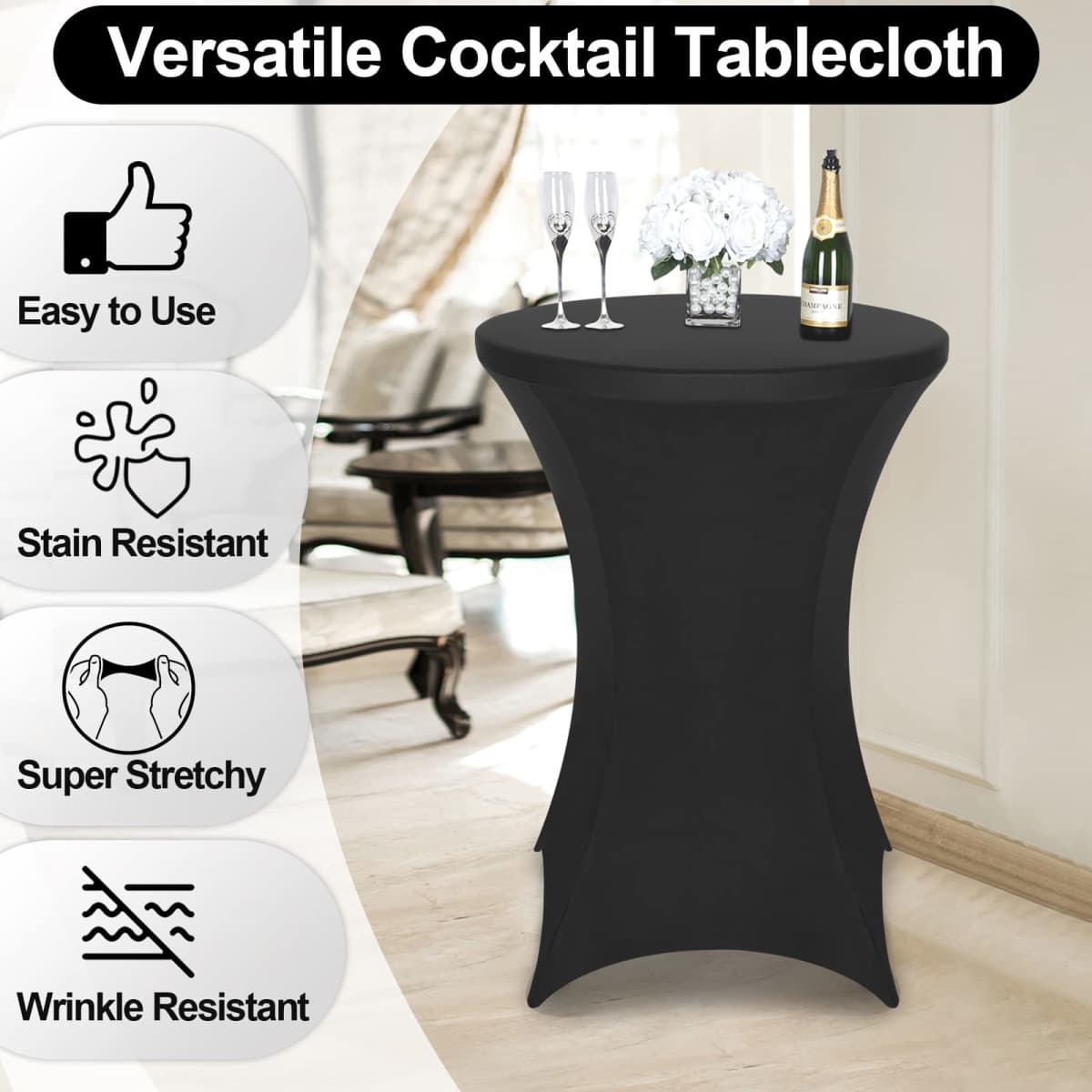 FestiCorp Small Round Tablecloth Fitted Cocktail Table Covers 32x43 Inch thumbnail 2