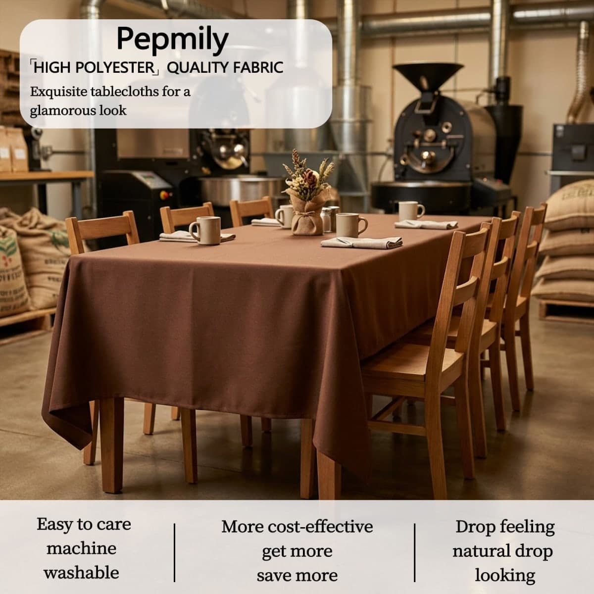 pepmily 8 Pack 60 x 126 Inch Brown Tablecloth for 8 Foot Rectangle Tables thumbnail 3