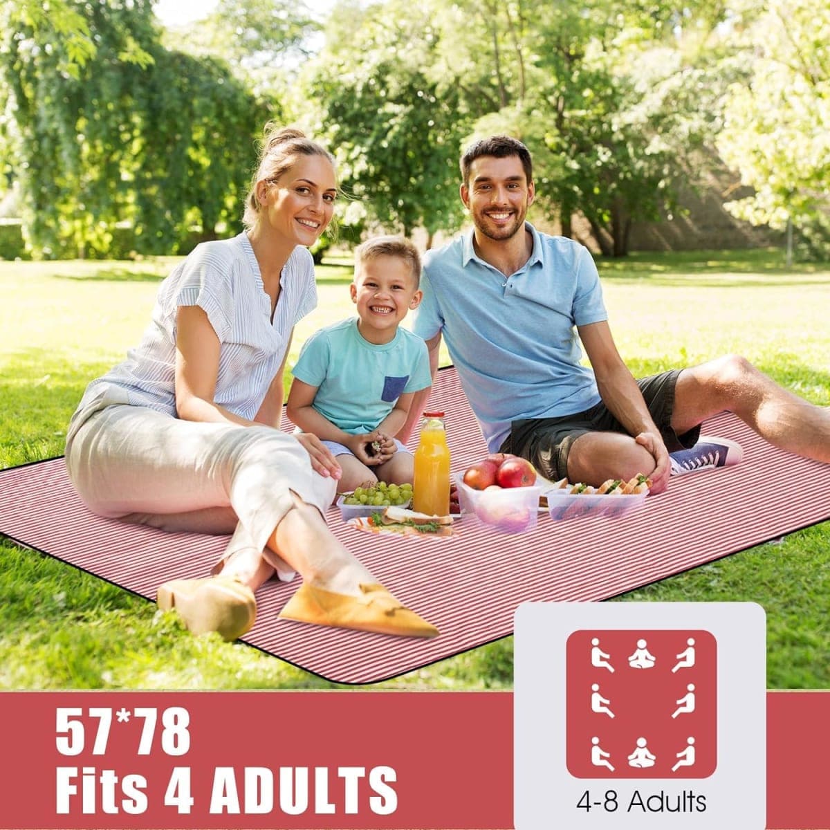 G GOOD GAIN Picnic Outdoor Blankets Waterproof Large - Beach Mat Sand Free Foldable with Carry Strap | Portable Camping Blanket | Park Blanket for Grass Park, Hiking, Travel, Concerts, Indoor (Red) thumbnail 2