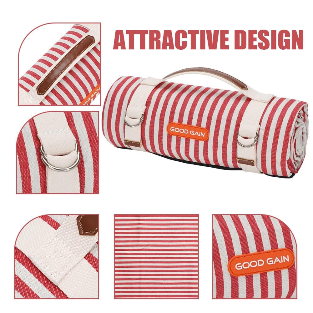G GOOD GAIN Picnic Outdoor Blankets Waterproof Large - Beach Mat Sand Free Foldable with Carry Strap | Portable Camping Blanket | Park Blanket for Grass Park, Hiking, Travel, Concerts, Indoor (Red) thumbnail 3