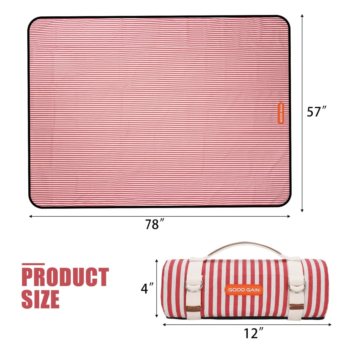 G GOOD GAIN Picnic Outdoor Blankets Waterproof Large - Beach Mat Sand Free Foldable with Carry Strap | Portable Camping Blanket | Park Blanket for Grass Park, Hiking, Travel, Concerts, Indoor (Red) thumbnail 4