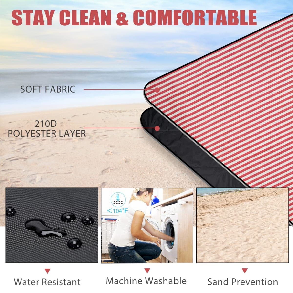 G GOOD GAIN Picnic Outdoor Blankets Waterproof Large - Beach Mat Sand Free Foldable with Carry Strap | Portable Camping Blanket | Park Blanket for Grass Park, Hiking, Travel, Concerts, Indoor (Red) thumbnail 5