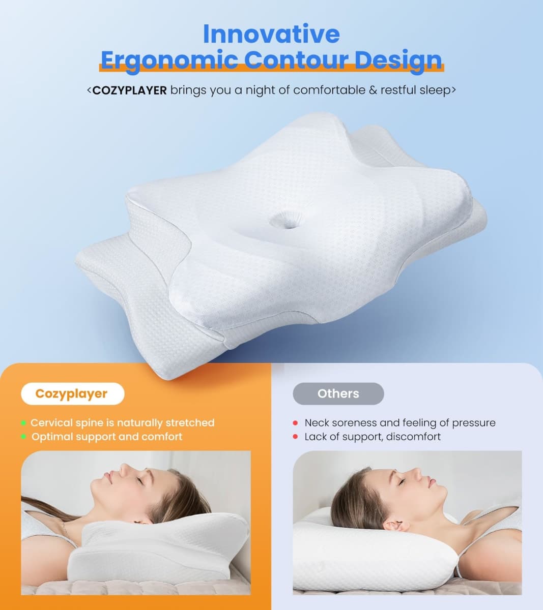 Ultra Pain Relief Cooling Pillow for Neck Support, Adjustable Cervical Pillow Cozy Sleeping, Odorless Ergonomic Contour Memory Foam Pillows, Orthopedic Bed Pillow for Side Back Stomach Sleeper thumbnail 2