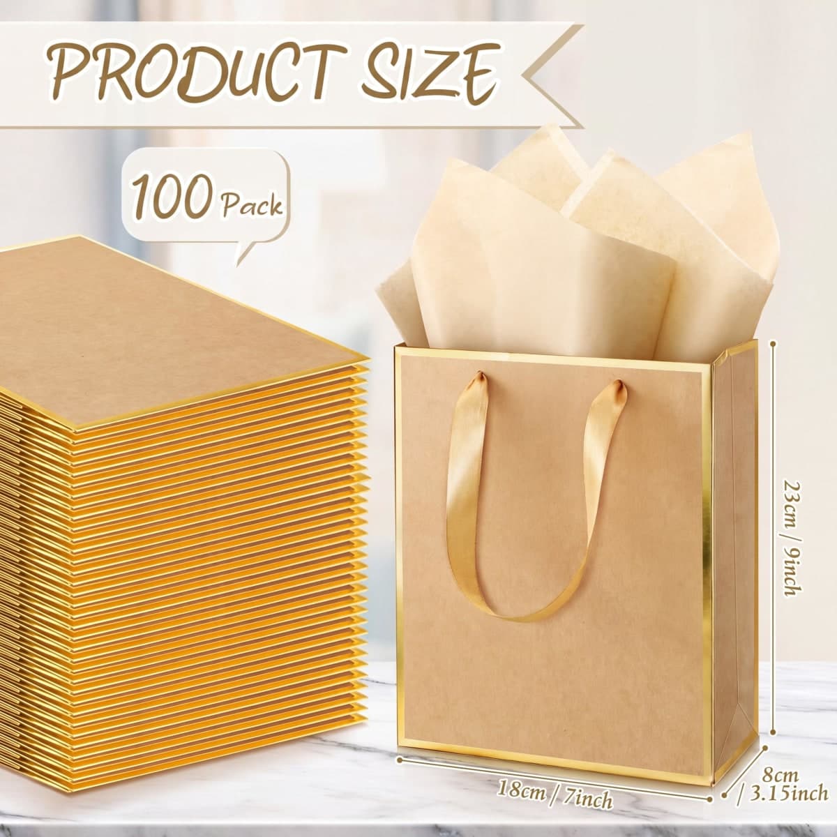 Yeaqee 100 Pcs Metallic Paepr Gift Bags Bulk with Handles,Kraft thumbnail 2