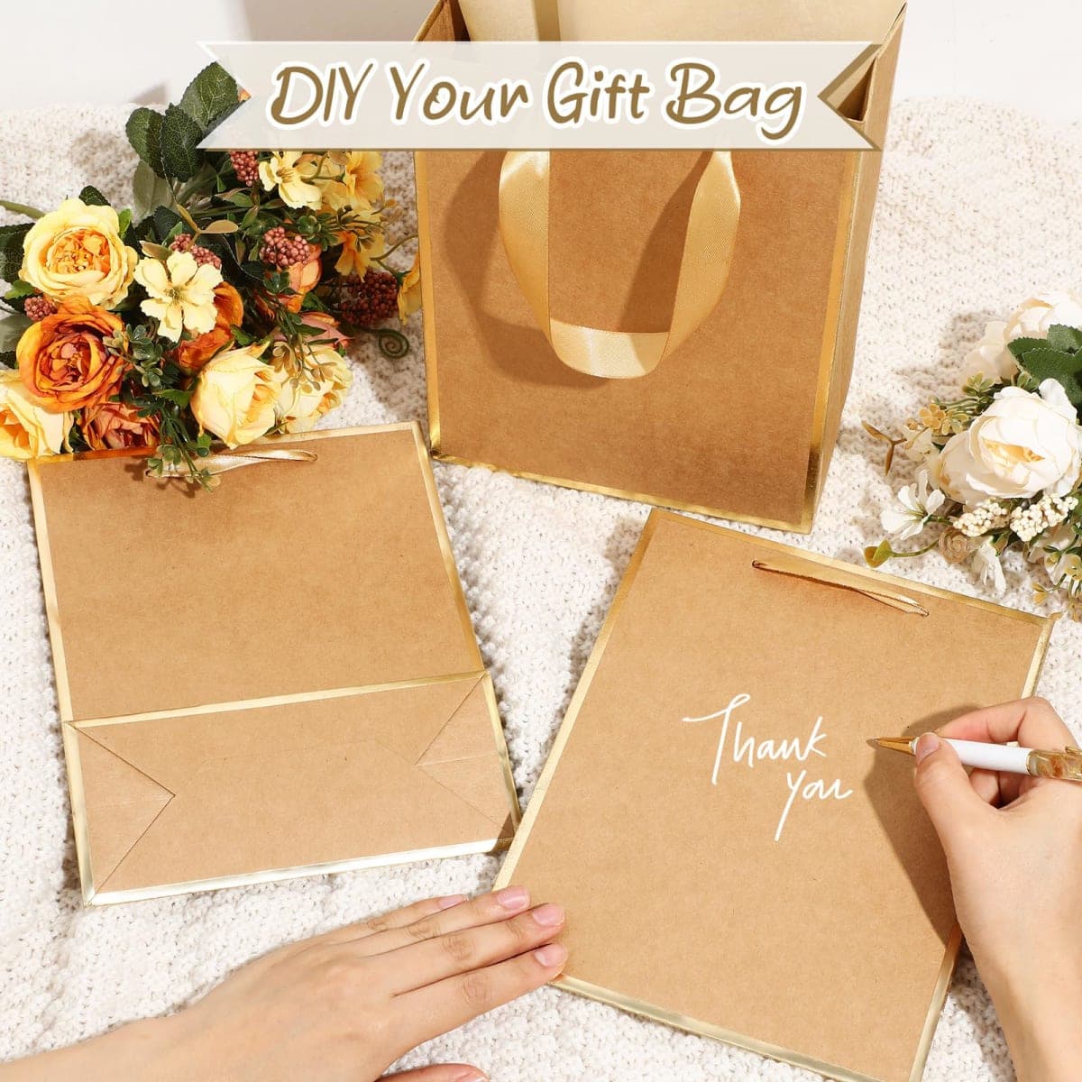 Yeaqee 100 Pcs Metallic Paepr Gift Bags Bulk with Handles,Kraft thumbnail 4