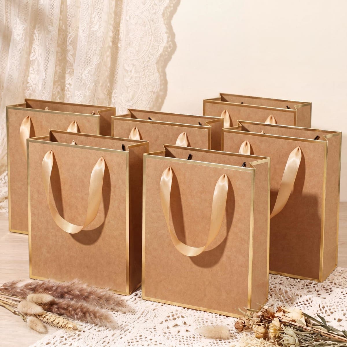 Yeaqee 100 Pcs Metallic Paepr Gift Bags Bulk with Handles,Kraft thumbnail 5