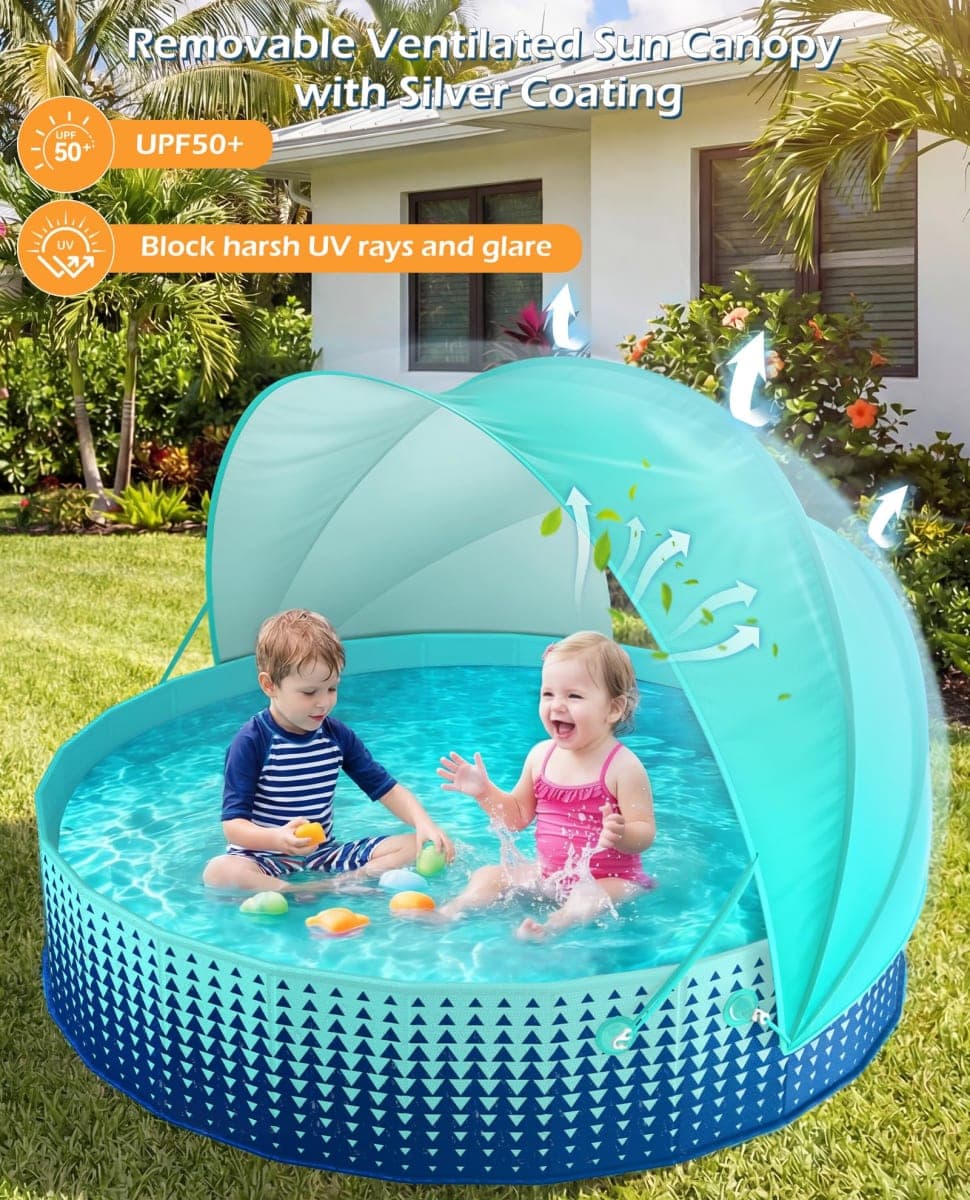 Jasonwell Kiddie Baby Pool with Canopy - Foldable Infant Toddler Kids Pool with Shade Baby Beach Essentials Tent Swimming Wading Pools for Toddlers 1-3 + Kids Dogs Ball Pit Backyard Water Play G, 63" thumbnail 2