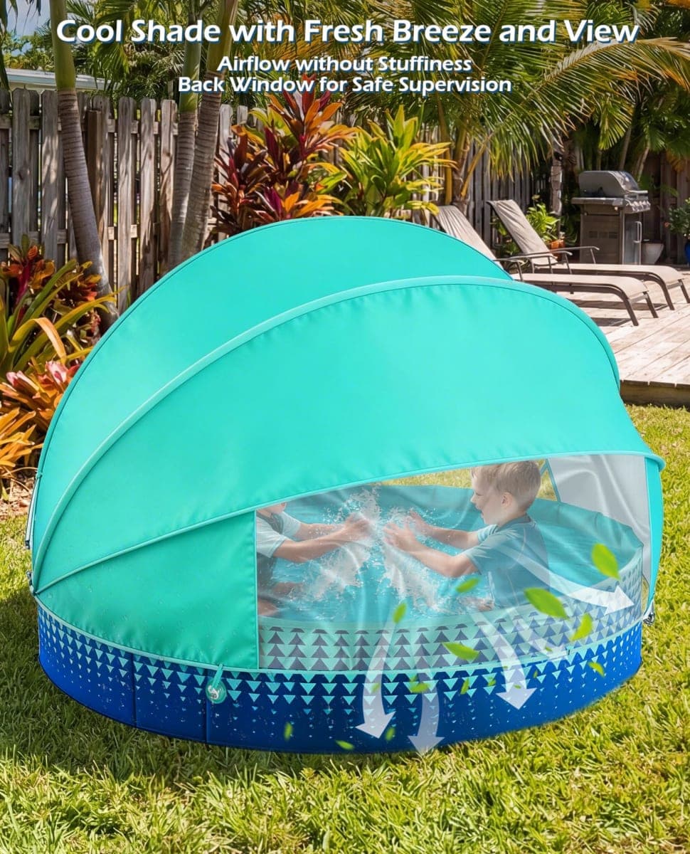 Jasonwell Kiddie Baby Pool with Canopy - Foldable Infant Toddler Kids Pool with Shade Baby Beach Essentials Tent Swimming Wading Pools for Toddlers 1-3 + Kids Dogs Ball Pit Backyard Water Play G, 63" thumbnail 3