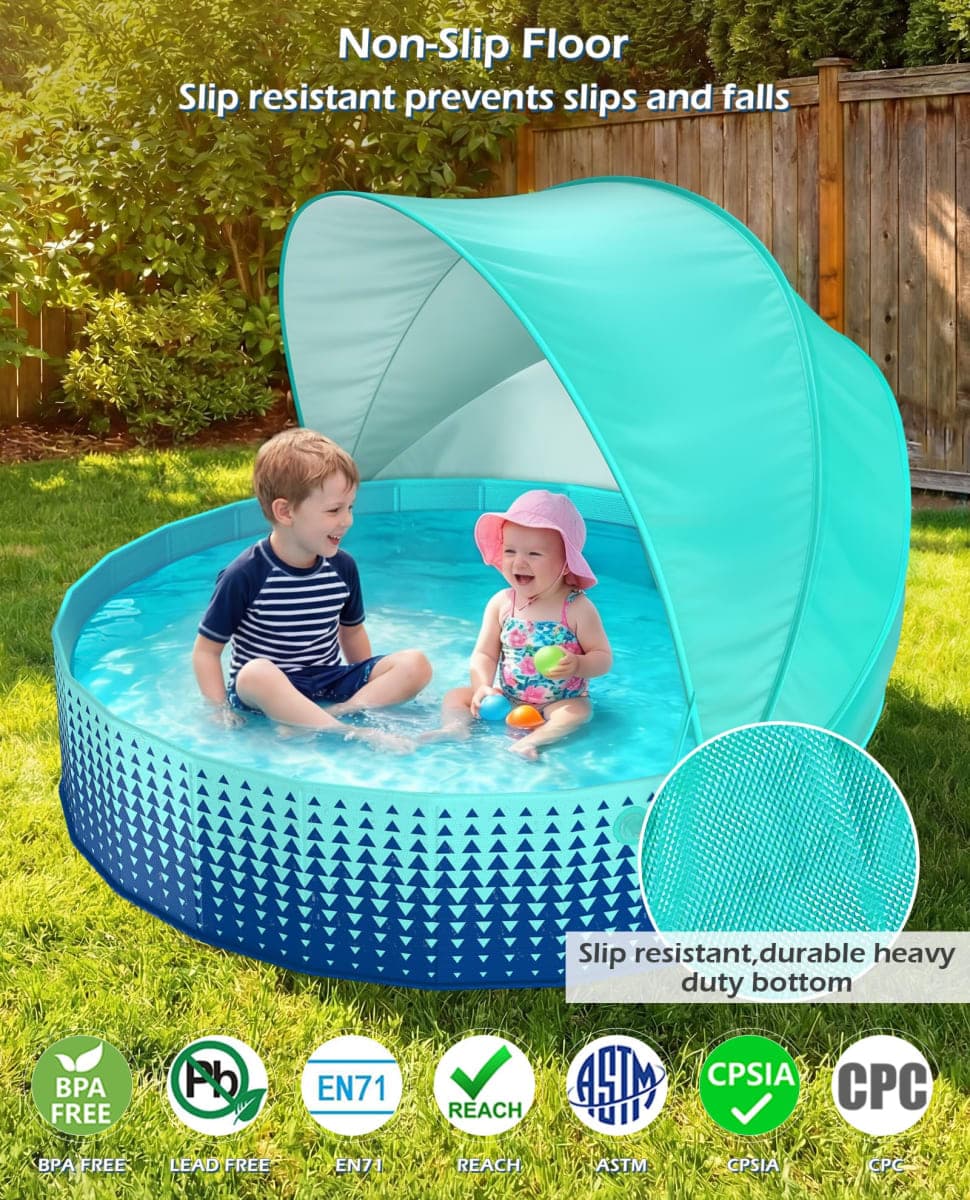 Jasonwell Kiddie Baby Pool with Canopy - Foldable Infant Toddler Kids Pool with Shade Baby Beach Essentials Tent Swimming Wading Pools for Toddlers 1-3 + Kids Dogs Ball Pit Backyard Water Play G, 63" thumbnail 4