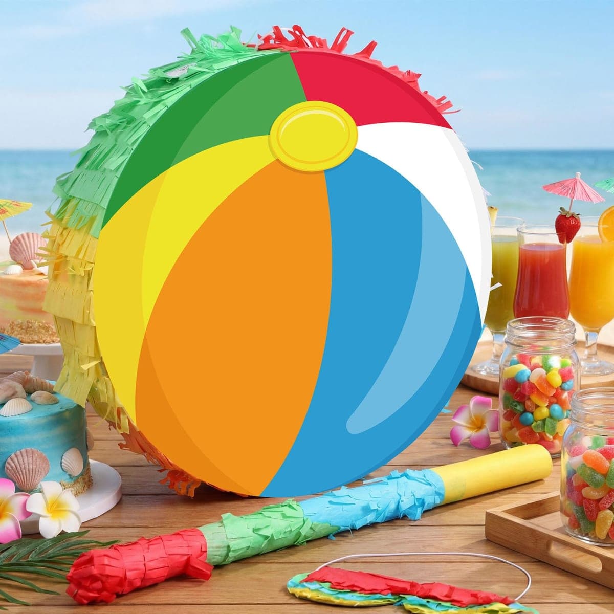 Blosssound Beach Ball Pinata with Stick Blindfold, Kids Party Supplies thumbnail 2