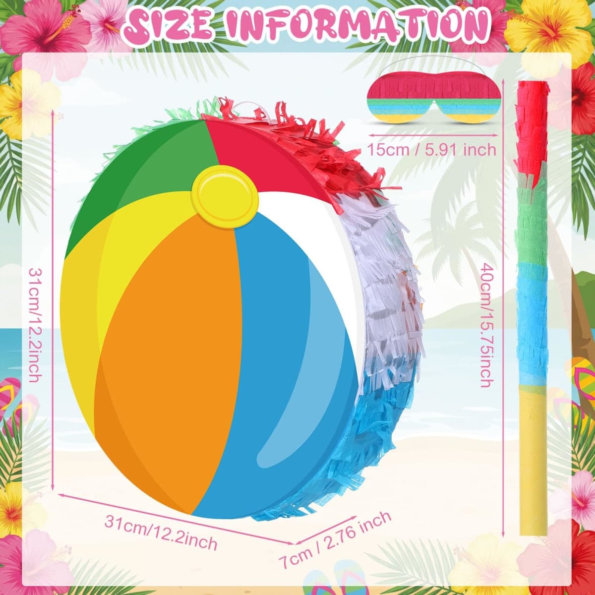 Blosssound Beach Ball Pinata with Stick Blindfold, Kids Party Supplies thumbnail 3