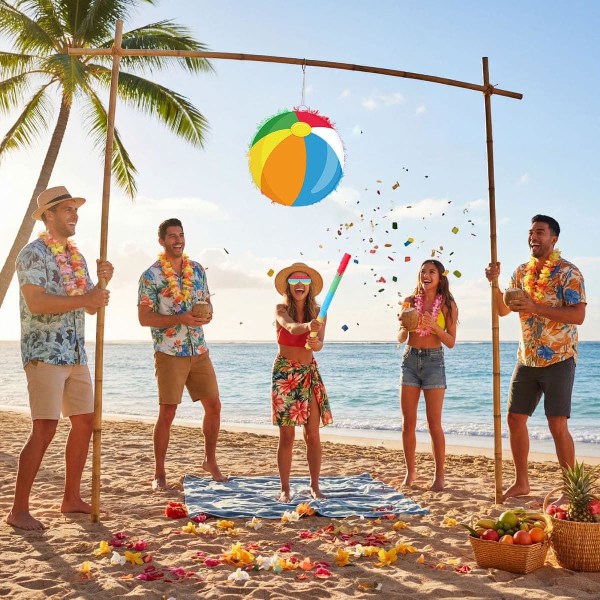 Blosssound Beach Ball Pinata with Stick Blindfold, Kids Party Supplies thumbnail 5