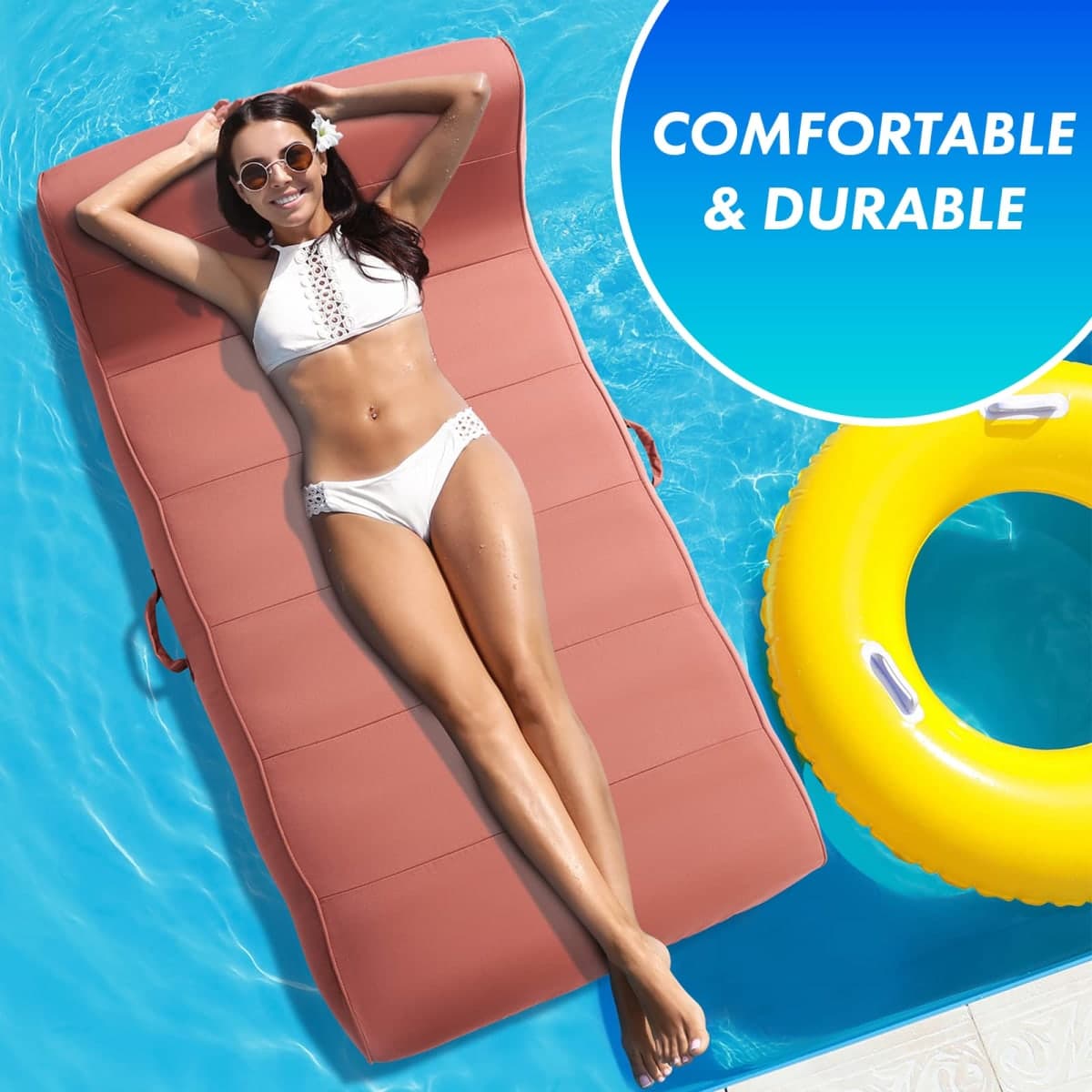 Upholstered Stylish Pool Float Lounger Recliner, Large Floating Chair & Backrest, Heavy Duty Lake, Beach, Adults & Kids - Comfortable Tube, Durable Water Floaty Tanning Lounge - Terracotta thumbnail 4