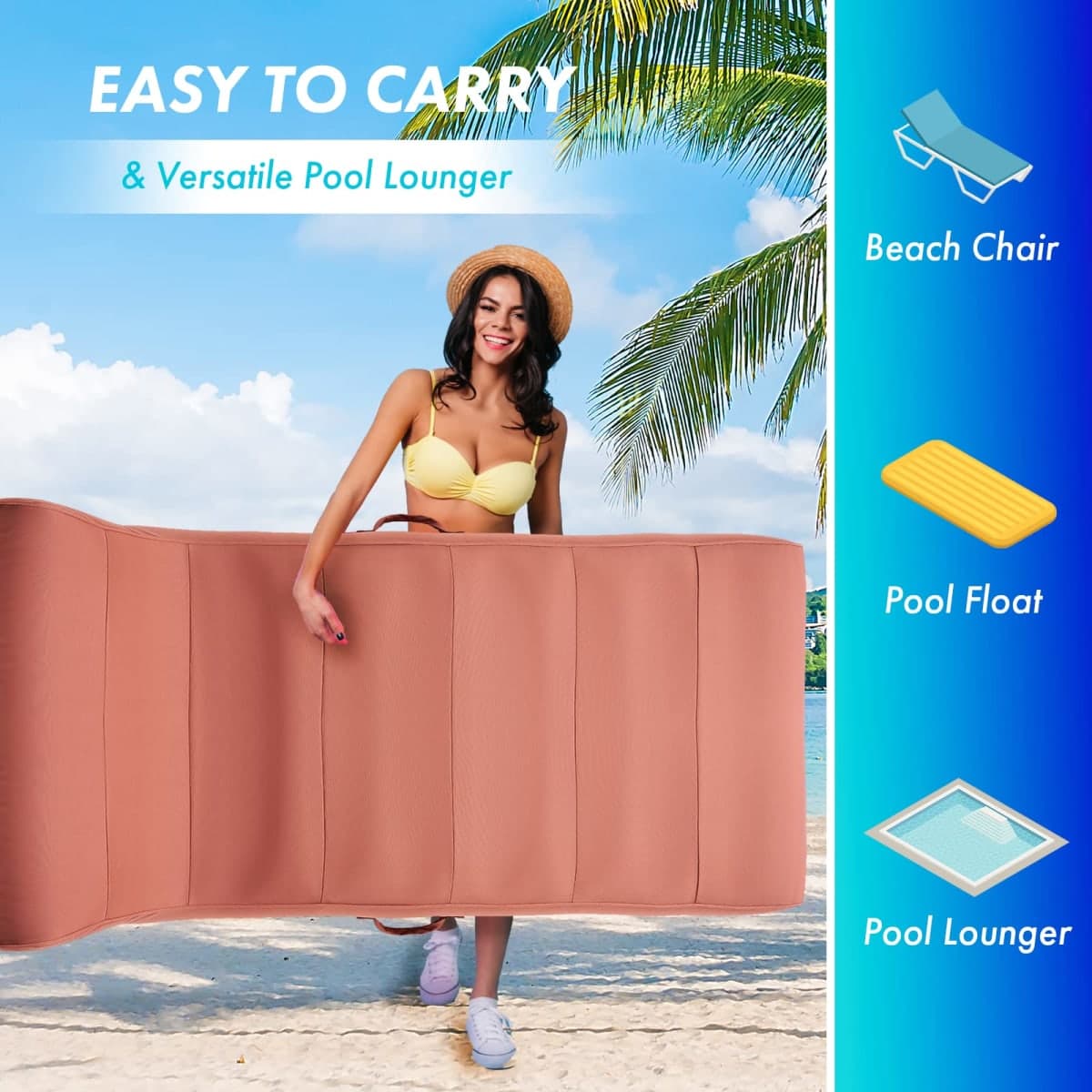 Upholstered Stylish Pool Float Lounger Recliner, Large Floating Chair & Backrest, Heavy Duty Lake, Beach, Adults & Kids - Comfortable Tube, Durable Water Floaty Tanning Lounge - Terracotta thumbnail 5