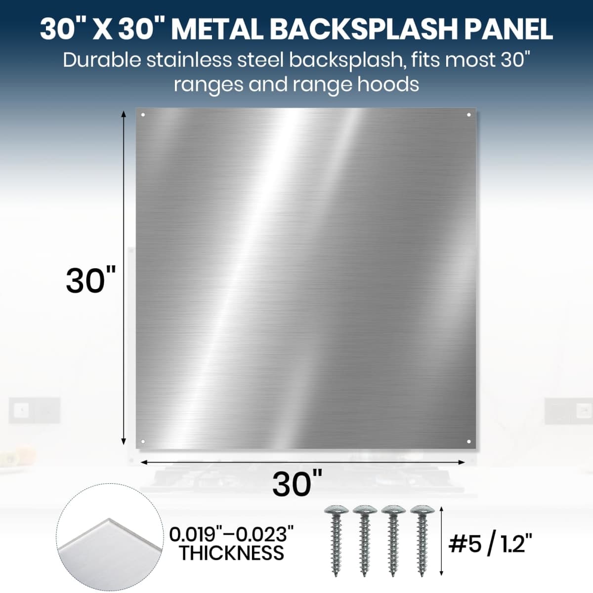 CALPALMY 30" x 30" Metal Backsplash Panel for Stove, Reversible Flat Wall Shield, Heat-Resistant Kitchen Splatter Guard for Cooking Range, Easy-Clean Backsplash Sheet with Pre-Drilled Holes & Screws thumbnail 2
