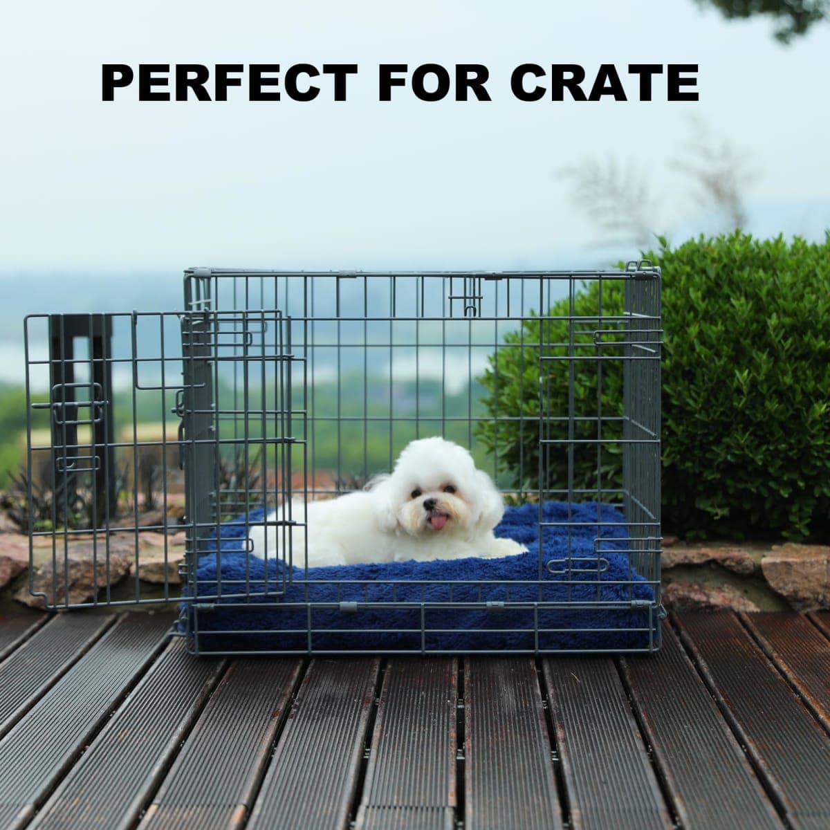 Bedfolks Waterproof Dog Crate Bed,Plush Dog Crate Pad with Removable Cover,Faux Fur Dog Bed for Small Dogs and Cats,Fluffy Washable Dog Kennel Bed 21"x13",Dark Blue thumbnail 3