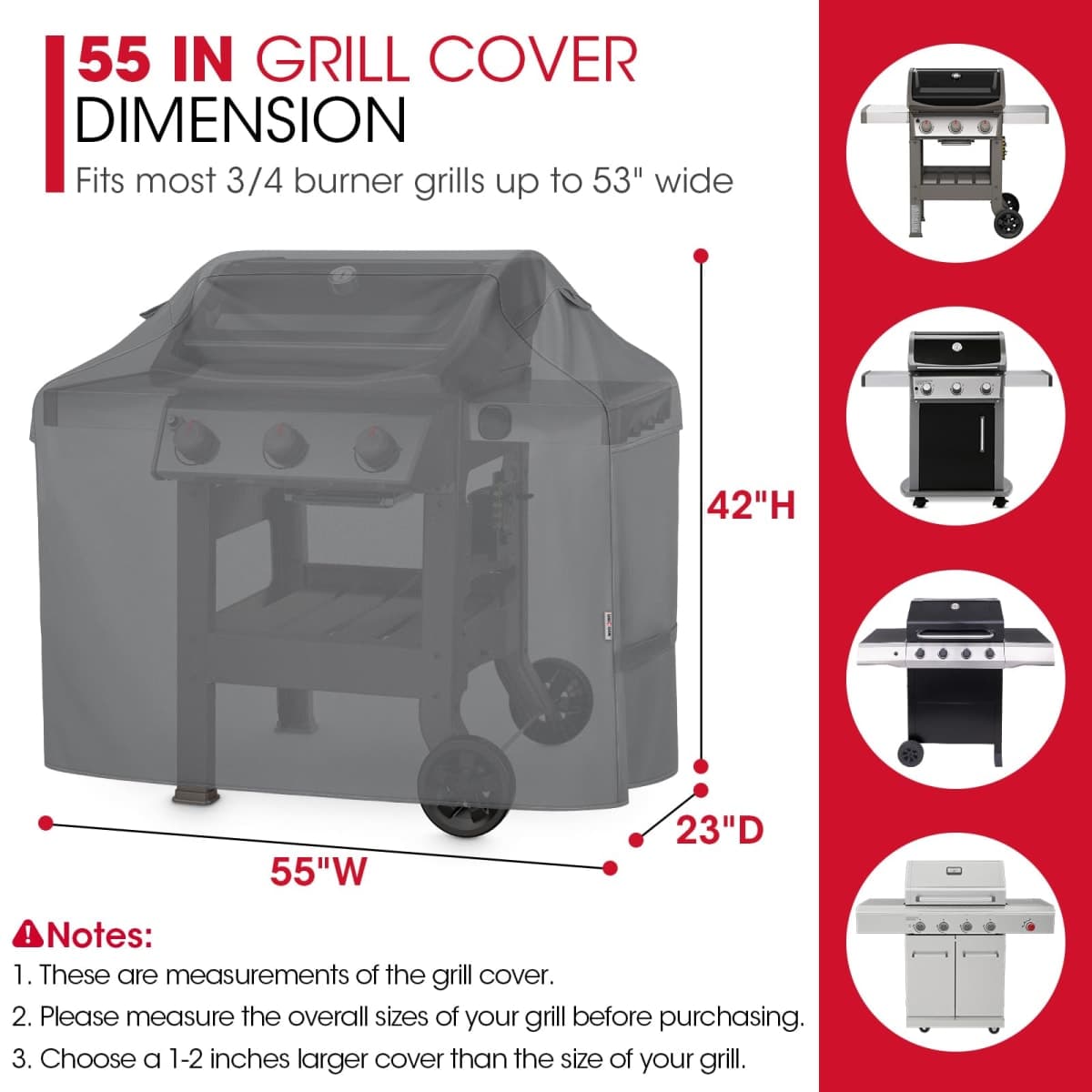 UNICOOK BBQ Cover 55 Inch, Waterproof Heavy Duty Barbecue Grill Cover, Outdoor Housse BBQ, Compatible for Weber, Char-Broil, Nexgrill, Brinkmann Barbecue, UV Resistant Material, Grey thumbnail 2