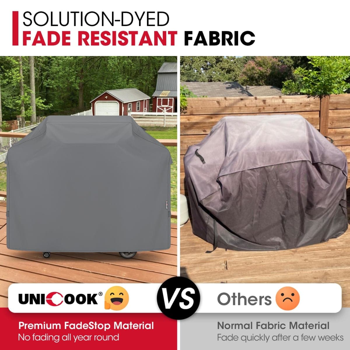 UNICOOK BBQ Cover 55 Inch, Waterproof Heavy Duty Barbecue Grill Cover, Outdoor Housse BBQ, Compatible for Weber, Char-Broil, Nexgrill, Brinkmann Barbecue, UV Resistant Material, Grey thumbnail 3