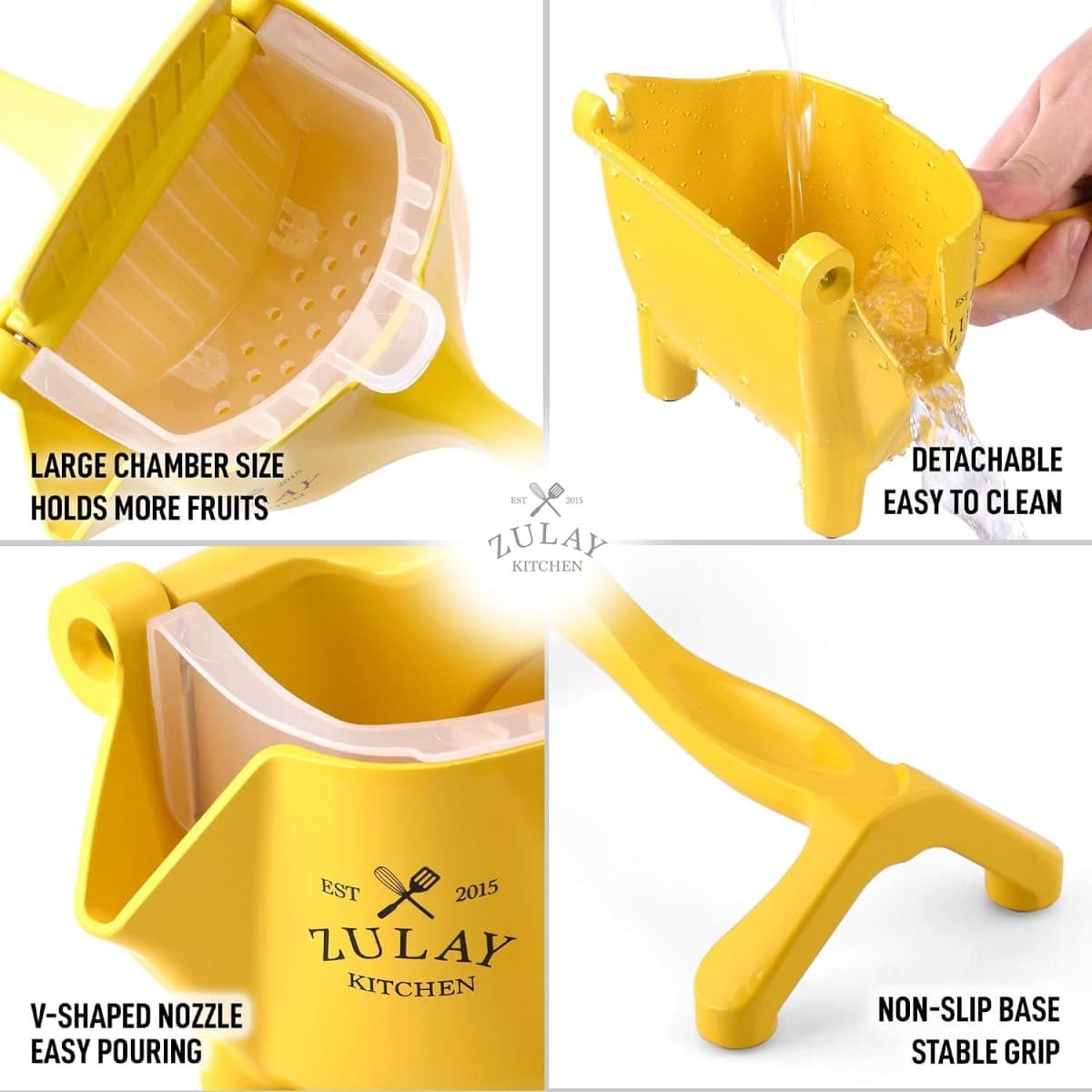 Zulay Fruit Manual Juicer- Heavy Duty Juice Press Squeezer with Detachable Lever & Removable Strainer - Fruit Press & Hand Juicer For Pomegranates, Lemons, Oranges, and More (Yellow) thumbnail 4