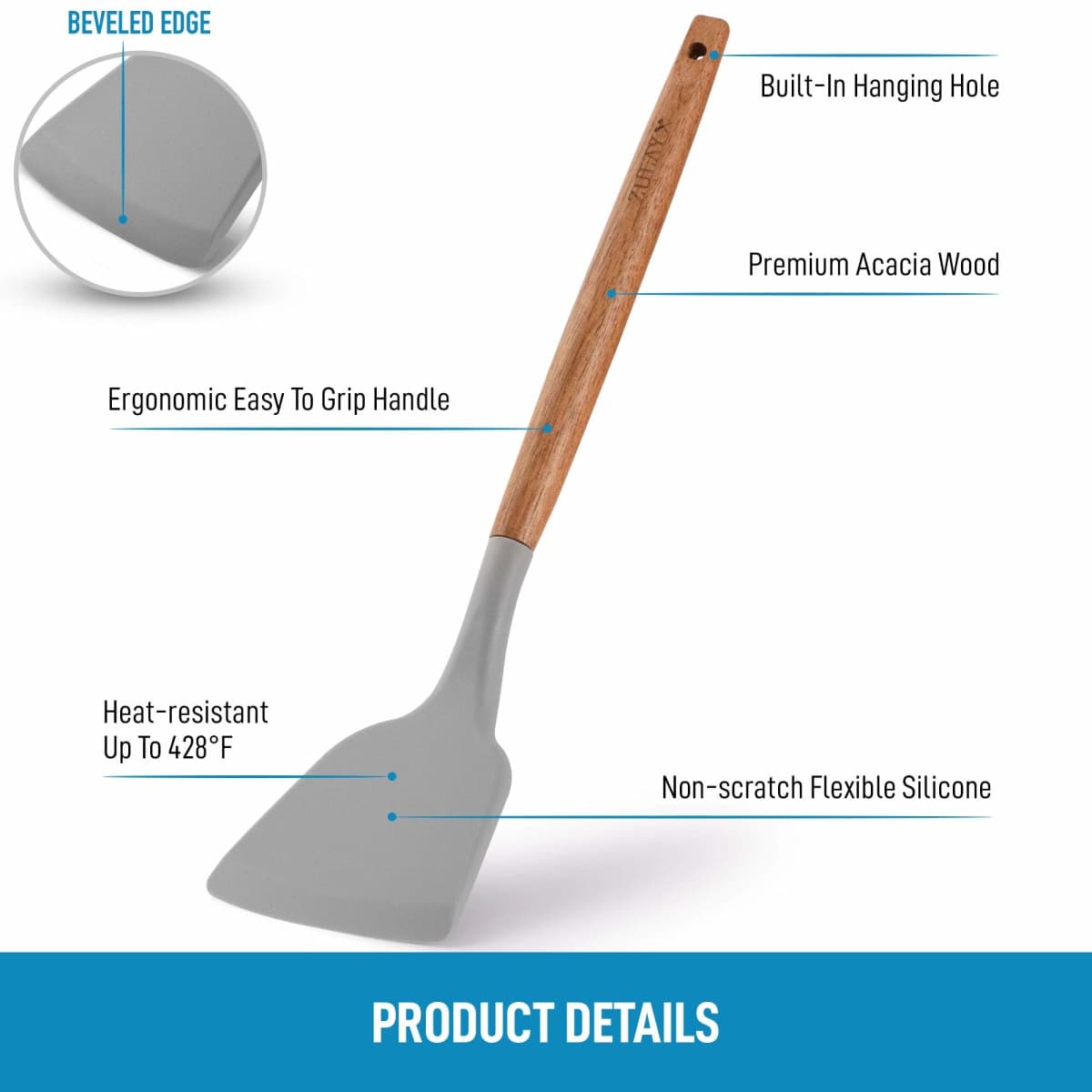 Zulay Premium Silicone Spatula (12.5 inch) - Flexible & Heat Resistant Rubber Spatula - Non-stick & Non-scratch Spatula Silicone With Acacia Wood Handle thumbnail 2