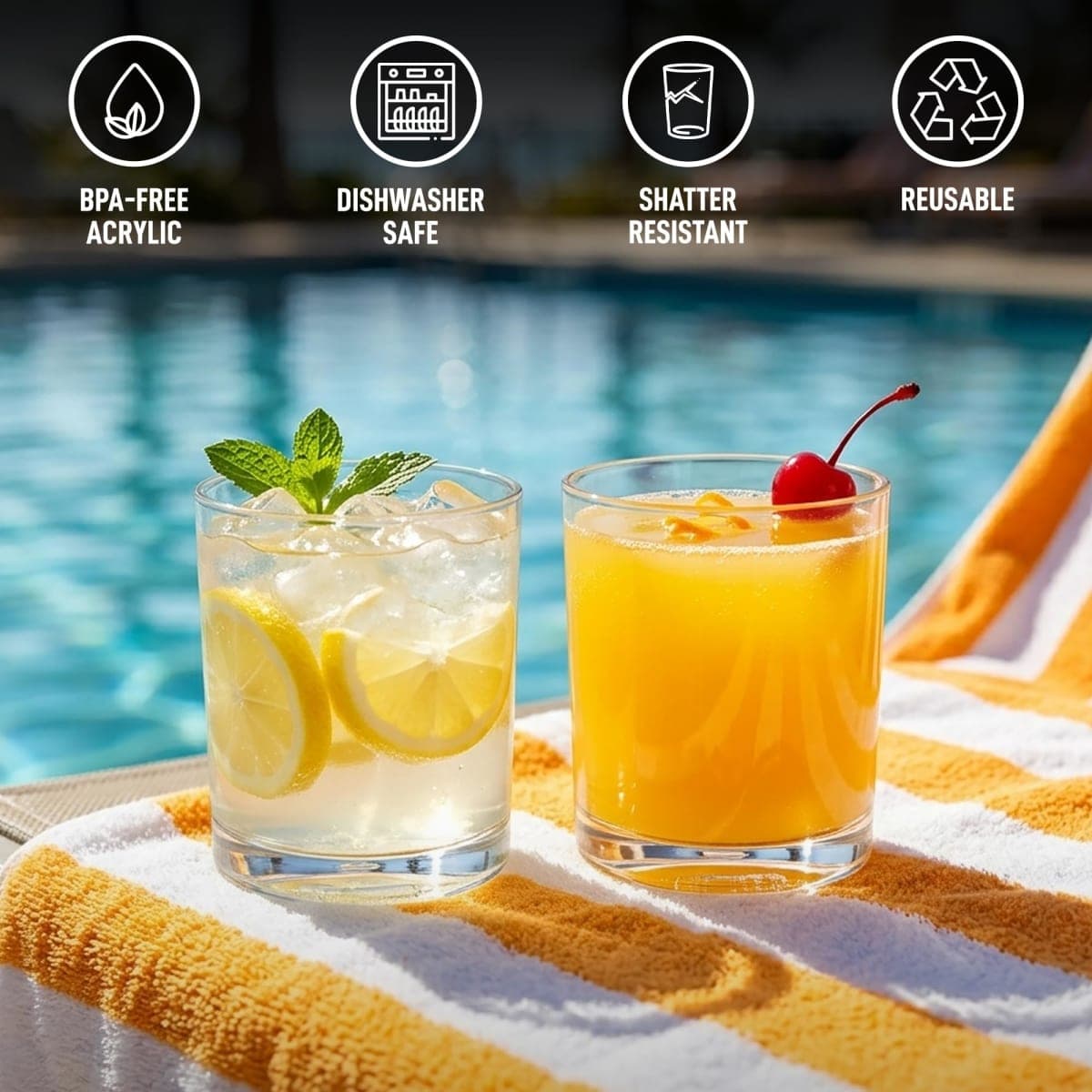 Zulay Kitchen Acrylic Glasses Drinkware - 6 Piece Unbreakable Plastic Tumblers - BPA-Free, Reusable Plastic Drinking Glasses for Home & Outdoors - Stackable, Lead-Free & Dishwasher Safe - (12 oz) thumbnail 3