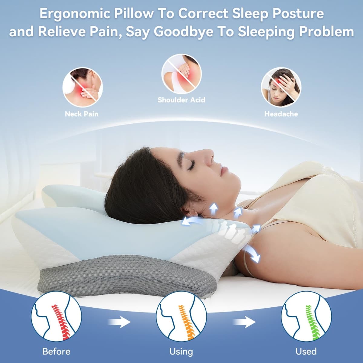 Zmarthumb Cervical Pillow for Neck Support, Memory Foam Ergonomic Contour Side Sleeper Pillows with Adjustable Height, Soft Bed Pillow with Cooling Breathable Pillowcase for Back, Stomach Sleepers thumbnail 3
