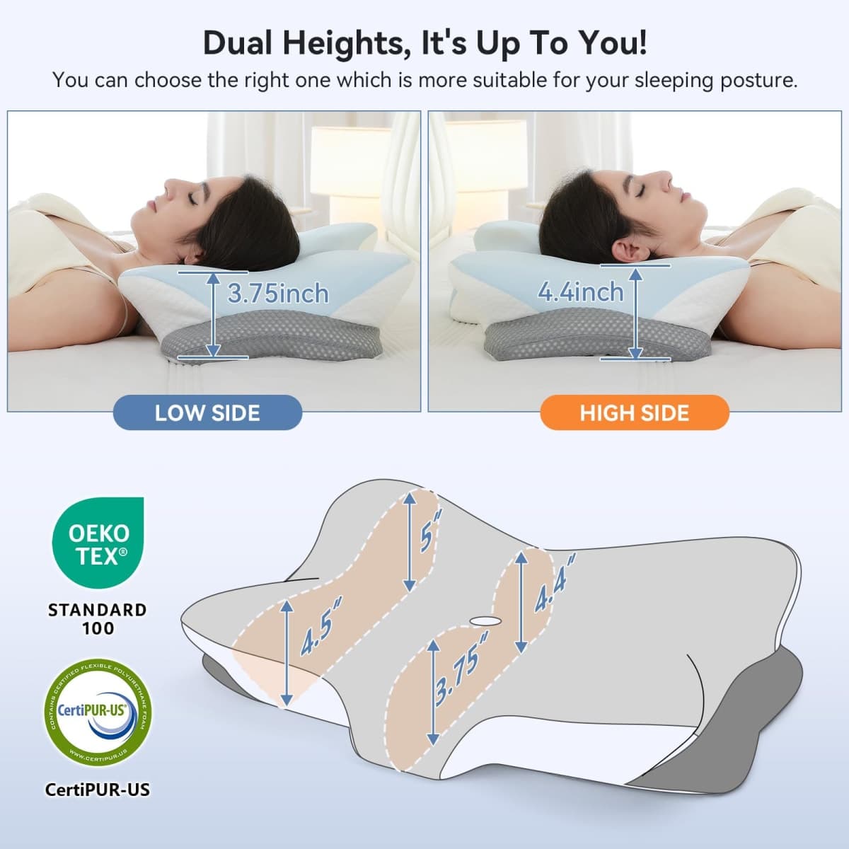 Zmarthumb Cervical Pillow for Neck Support, Memory Foam Ergonomic Contour Side Sleeper Pillows with Adjustable Height, Soft Bed Pillow with Cooling Breathable Pillowcase for Back, Stomach Sleepers thumbnail 4