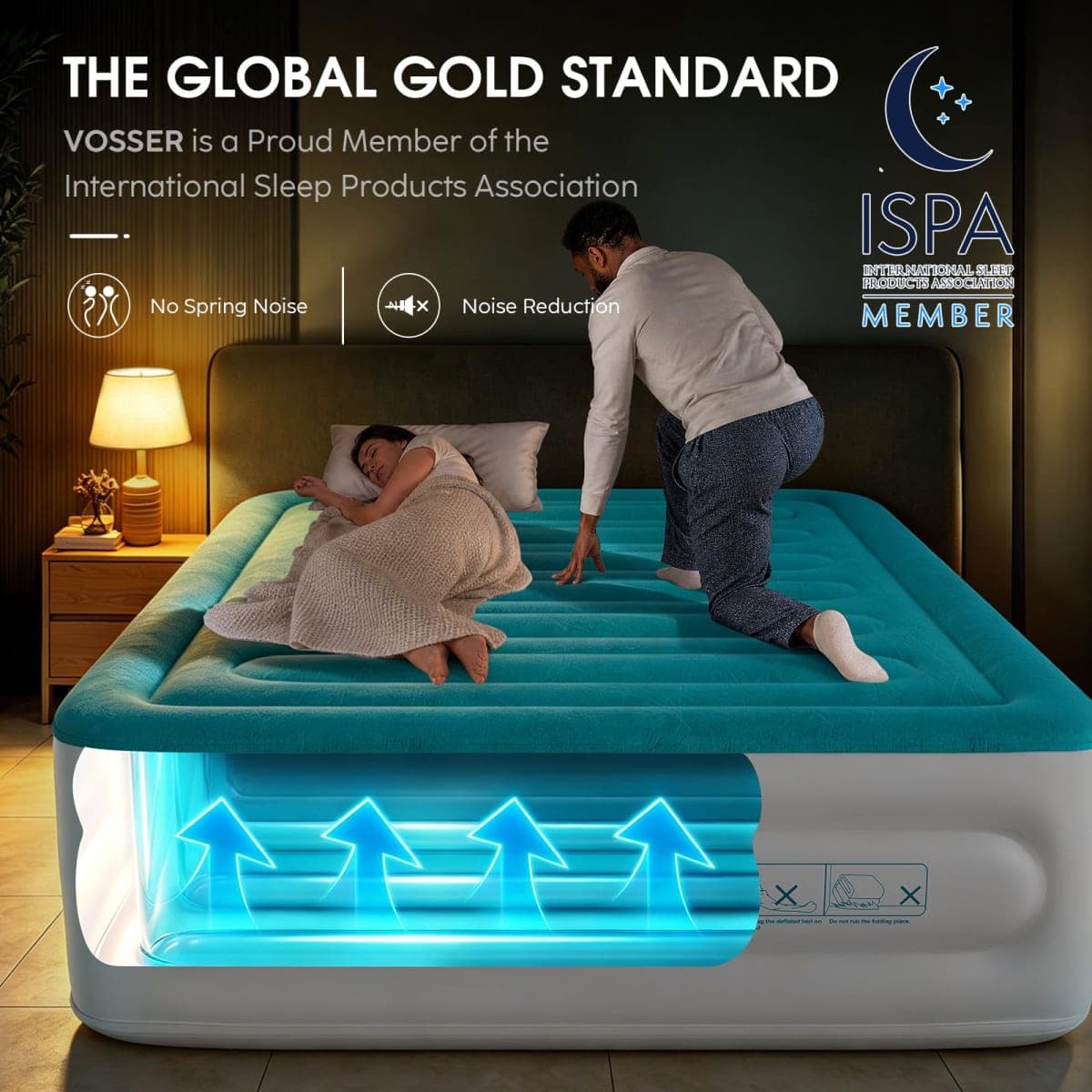 VOSSER Queen Air Mattress with Built in Pump,18'' Raised Blow Up Mattress, I-Beam Inflatable Mattress with Storage Bag, Upgraded Flocked Top Air Bed for Home, Camping & Guests，Colchone Inflable thumbnail 3