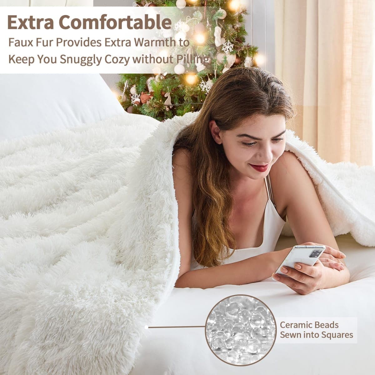 yescool Weighted Blanket for Adults (20 lbs, 60" x 80", Snow-White) Cooling Heavy Blanket for Sleeping Perfect for 140-160 lbs, Queen Size Faux Fur Blanket with Premium Glass Bead, Machine Washable thumbnail 5