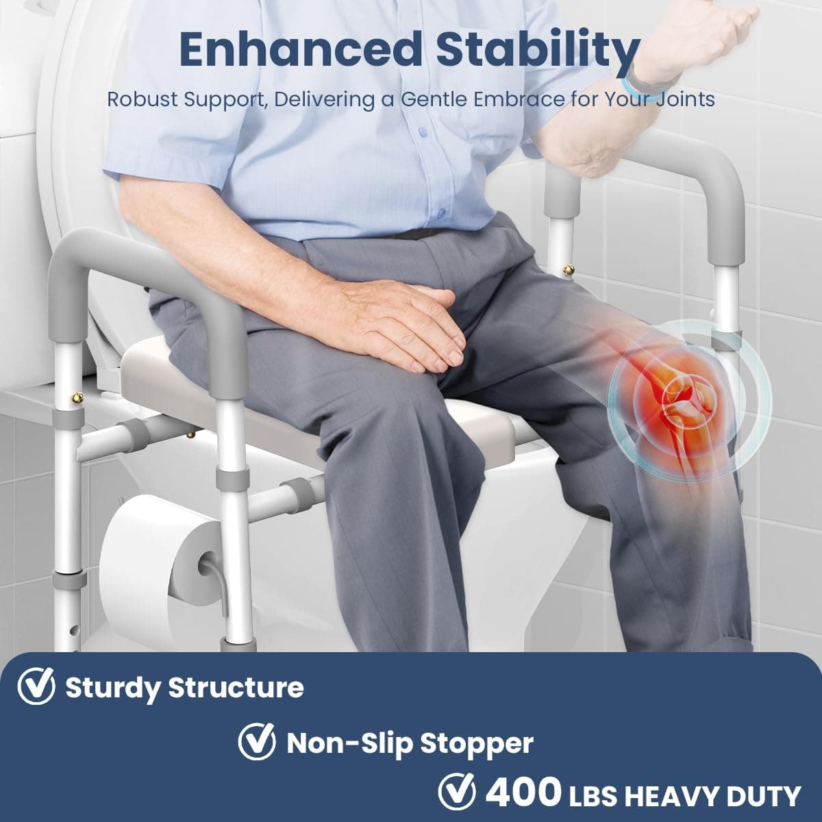 Raised Toilet Seat with Handles - Toilet Seat Riser for Seniors with Adjustable Width & Height, 400 lbs Elevated Toilet Seat Riser for Handicap, Disabled and Pregnant, Fit Any Toilet-Grey thumbnail 5