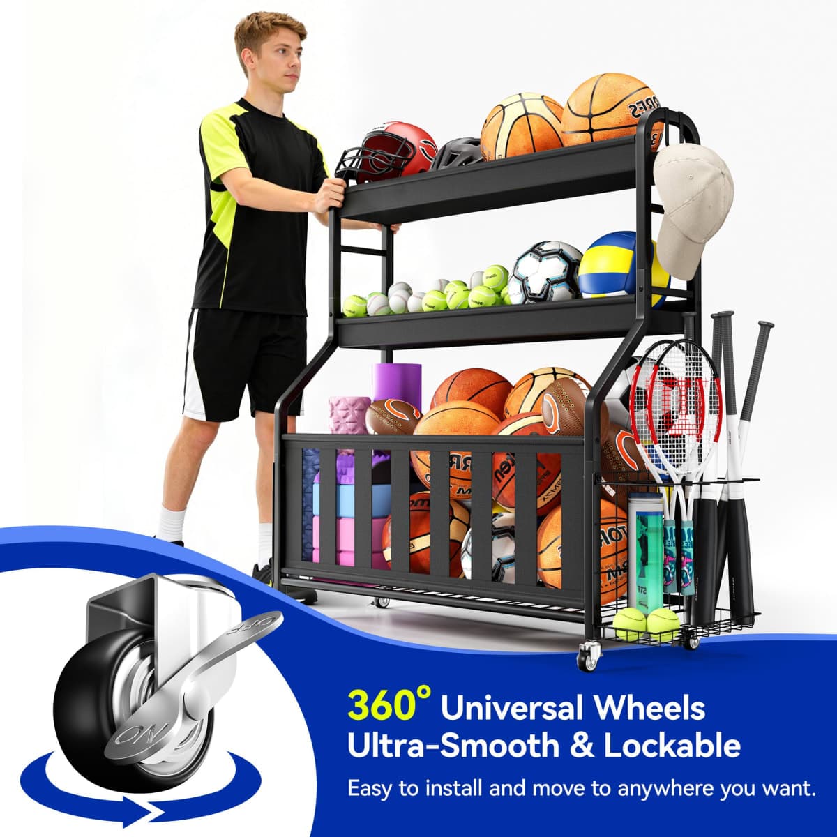 Sports Equipment Organizer, Rolling Ball Storage Cart thumbnail 2