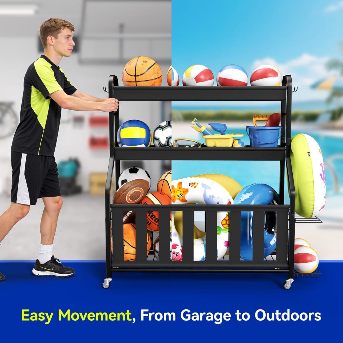 Sports Equipment Organizer, Rolling Ball Storage Cart thumbnail 3