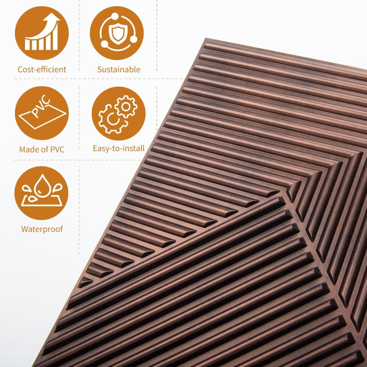 WOWSTAR Antique Copper 3D Slat Wall Panels, 12-Pack, 19.7"x19.7" thumbnail 4