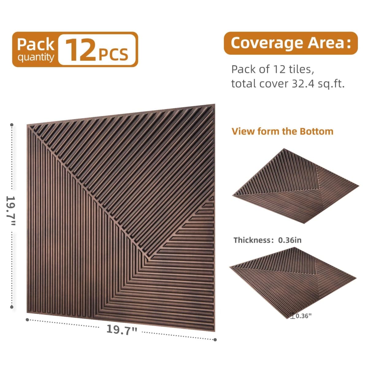 WOWSTAR Antique Copper 3D Slat Wall Panels, 12-Pack, 19.7"x19.7" thumbnail 5