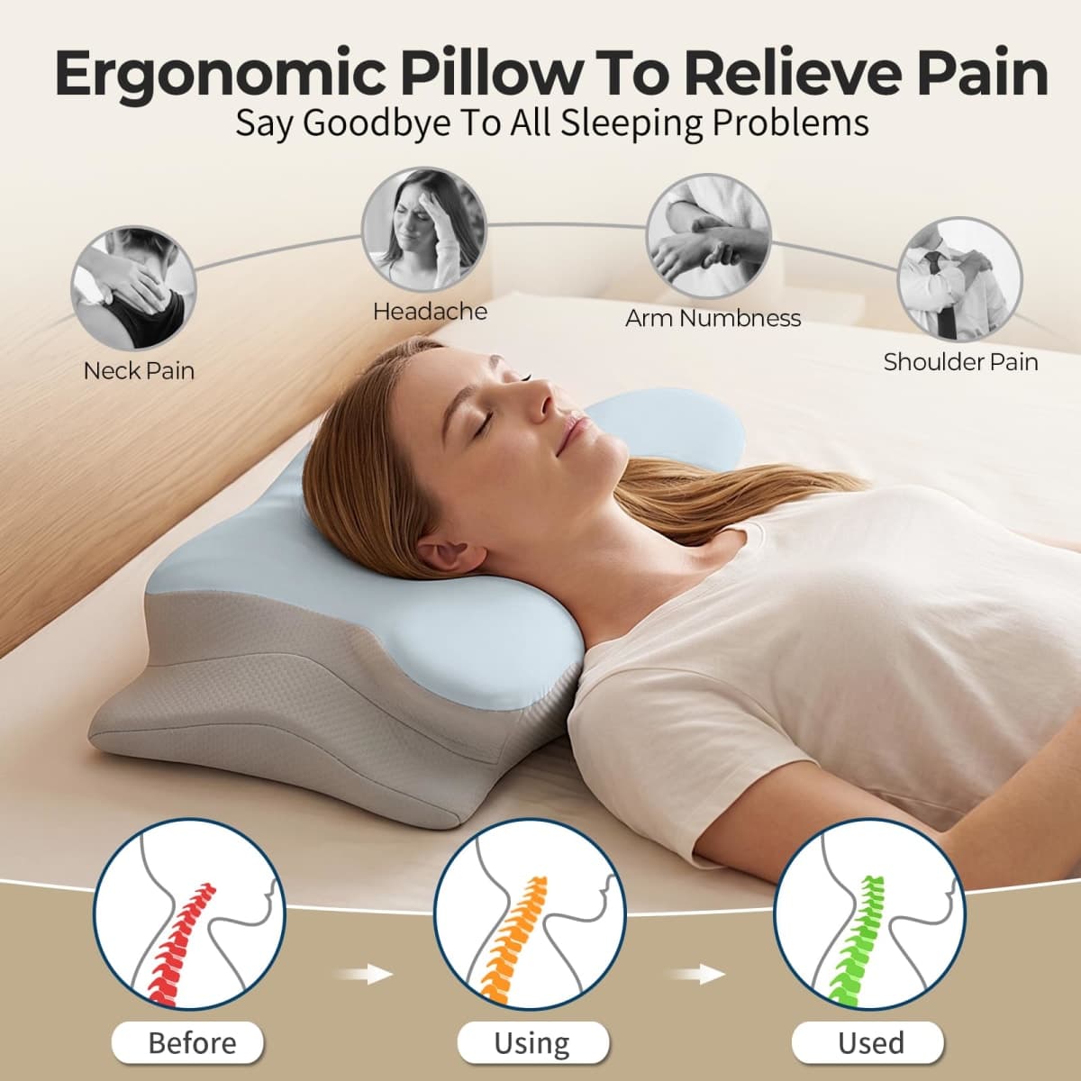 Ylekto Cervical Neck Pillow for Sleeping - Contour Memory Foam Pillows for Pain Relief, Ergonomic Pillow Side Sleeper Pillow with Cooling Pillowcase, Orthopedic Bed Pillow for Back Stomach Sleepers thumbnail 2