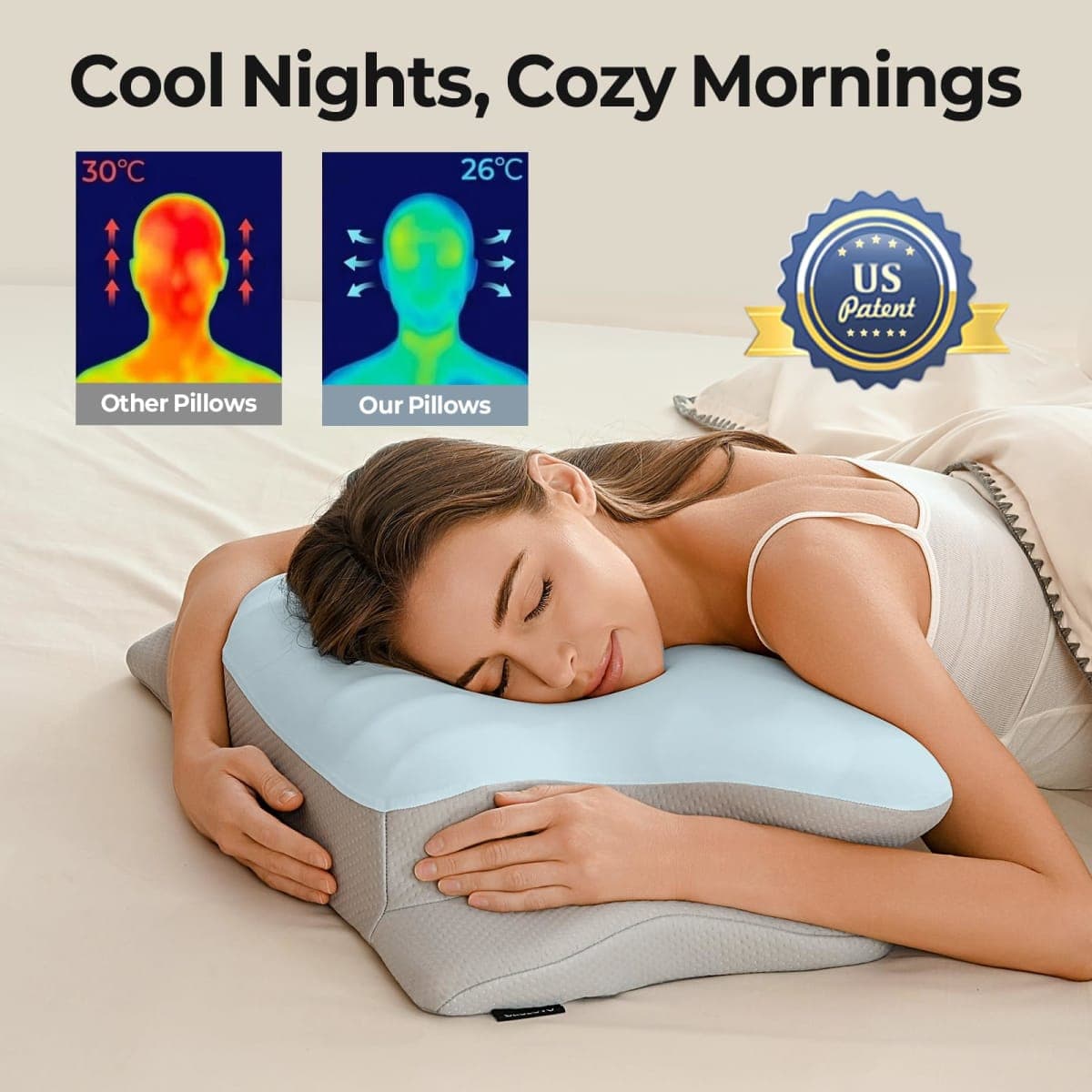Ylekto Cervical Neck Pillow for Sleeping - Contour Memory Foam Pillows for Pain Relief, Ergonomic Pillow Side Sleeper Pillow with Cooling Pillowcase, Orthopedic Bed Pillow for Back Stomach Sleepers thumbnail 3